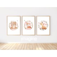 Niedliche Hirsch-, Bär - Und Fuchsposter Für Kinder Babys Als Dekoration von ImagineAffiche