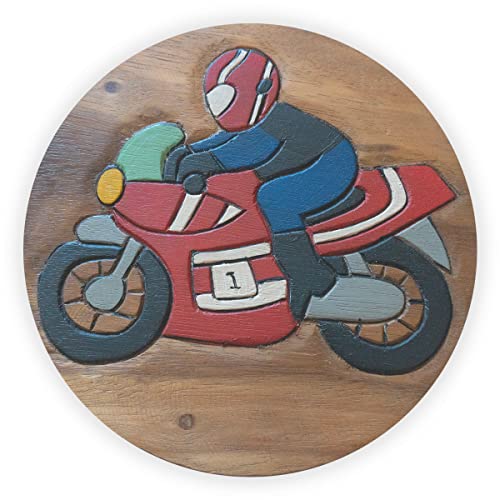 IMAGO Kinderhocker Motorrad, Höhe: ca. 25 cm, Holz Schemel Kinderstuhl Massivholz bemalt und geschnitzt von Imago