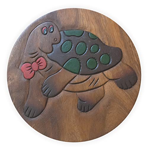 Imago Kinderhocker Schildkröte mit Schleife Holz Schemel Kinderstuhl Massivholz bemalt und geschnitzt Höhe 25 cm von Imago
