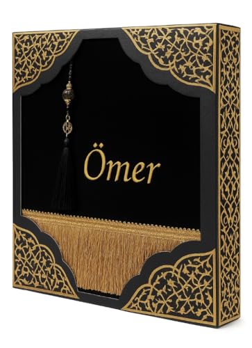 Gebetsteppich mit Namen Bestickt Tesbih Personalisierter Gebetsteppich Prayer Mat Islamische Geschenke Seccade Ramadan Bayram Kinder Erwachsene (Black, Erwachsene (110,70 cm)) von Imani Aksa