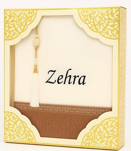 Gebetsteppich mit Namen Bestickt Tesbih Personalisierter Gebetsteppich Prayer Mat Islamische Geschenke Seccade Ramadan Bayram Kinder Erwachsene (Cremefarbe, Erwachsene (110,70 cm)) von Imani Aksa