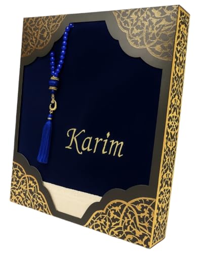Gebetsteppich mit Namen Bestickt Tesbih Personalisierter Gebetsteppich Prayer Mat Islamische Geschenke Seccade Ramadan Bayram Kinder Erwachsene (Dunkelblau, Erwachsene (110,70 cm)) von Imani Aksa