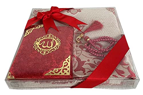 Geschenkbox -Muslimische Islamicher Geschenke mit Buchen,Gebetsteppich und Gebetskette- Seccade- Gebetsteppich-Prayer Rug- Sajadah- Islamischen-Namaz- Janamaz- Islam (Rot 1) von Imani Aksa