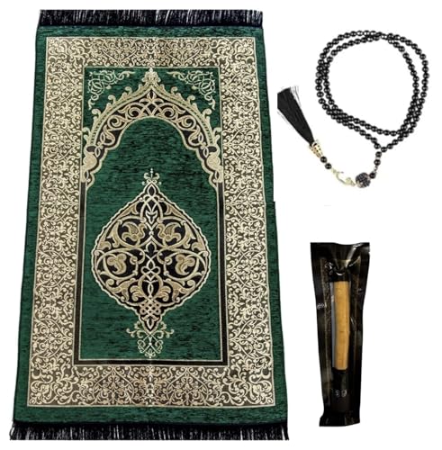 Imani Aksa Geschenkbox -Muslimische Islamicher Geschenke mit Gebetsteppich, Misvak und Gebetskette- Seccade- Gebetsteppich-Prayer Rug- Sajadah- Islamischen-Namaz- Janamaz- Islam (Grün) von Imani Aksa