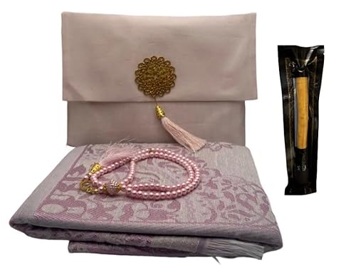 Imani Aksa Geschenkbox -Muslimische Islamicher Geschenke mit Tasche tragbar und Kompass- Seccade- Gebetsteppich-Prayer Rug- Sajadah- Islamischen-Namaz- Janamaz (Rosa 3 (miswak und tesbih)) von Imani Aksa