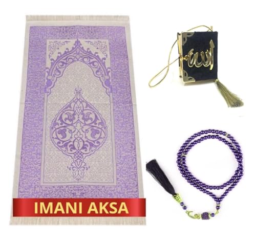 Imani Aksa Muslimische Geschenkbox (Gebetsteppich Tasbih) – Gebetsteppich – Muslimischer Gebetsteppich – Box Islam-Ramadan, Eid Hajj, Umrah, Hochzeit, Geburt, Mevlid Muslim (Violett) von Imani Aksa