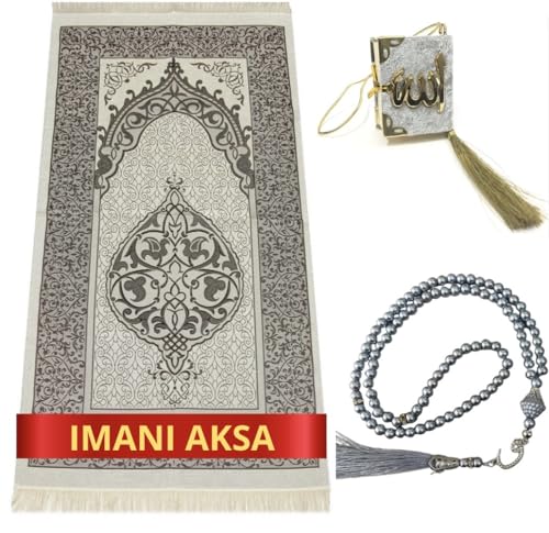 Imani Aksa Muslimische Geschenkbox (Gebetsteppich Tasbih) – Gebetsteppich – Muslimischer Gebetsteppich – Box Islam-Ramadan, Eid Hajj, Umrah, Hochzeit, Geburt, Mevlid Muslim (grau) von Imani Aksa