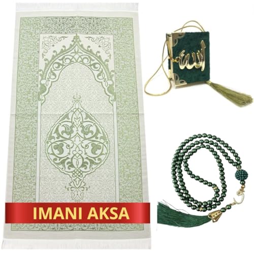 Imani Aksa Muslimische Geschenkbox (Gebetsteppich Tasbih) – Gebetsteppich – Muslimischer Gebetsteppich – Box Islam-Ramadan, Eid Hajj, Umrah, Hochzeit, Geburt, Mevlid Muslim (grün) von Imani Aksa