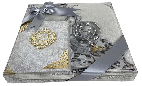 Imani Aksa Muslimische Geschenkbox (Tasbih, Souratebuch) – Gebetsteppich – Islam-Ramadan, Eid Hajj, Umrah, Hochzeit, Geburt, Mevlid Muslim, Grau von Imani Aksa