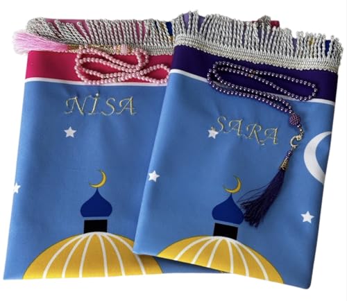 Imani Aksa Muslimischer gebetsteppich mit Namen für Kinder personalisiertem – Gebetsteppich und Tesbih-Seccade-Prayer Rug- Sajadah- Islamischen-Namaz- Janamaz- Islam-Geschenkbox von Imani Aksa