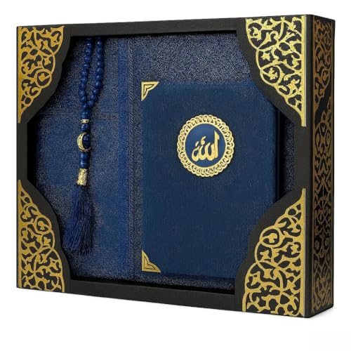 Imani Aksa Muslimischer Gebetsteppich (Gebetsteppich, Suratbuch mit Tasche, Tesbih, Zikirmatik) Islam Seccade (Dunkelblau) von Imani Aksa