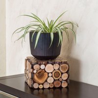 Rustikale Holzscheiben-Pflanzensockel Aus Holz Handgefertigtes Cottage-Dekor von Imarteko