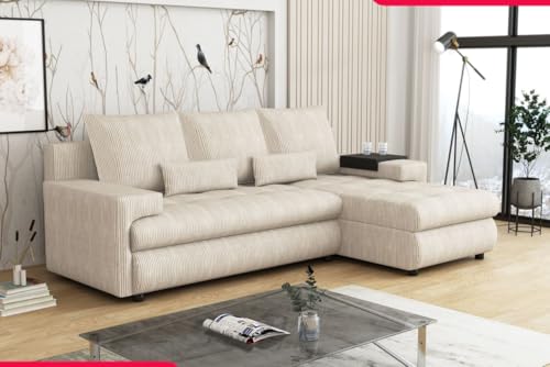 Imebel Ecksofa mit Schlaffunktion, Schlafcouch L-Form, Schlafsofa, Eckcouch 230x144x70 cm Como (Creme, rechts mit Kaffeeablage) von Imebel