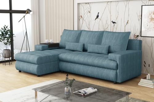 Imebel Ecksofa mit Schlaffunktion, Schlafcouch L-Form, Schlafsofa, Eckcouch 230x144x70 cm Como (blau, Links mit Kaffeeablage) von Imebel