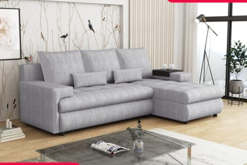 Imebel Ecksofa mit Schlaffunktion, Schlafcouch L-Form, Schlafsofa, Eckcouch 230x144x70 cm Como (grau, rechts mit Kaffeeablage) von Imebel