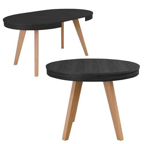 Imebel Esstisch Rund Ausziehbar 100-200 cm - Modern Runder Esszimmertisch Ausziehbar - Tisch mit einfacher Einhand-Ausziehfunktion - Tischplatte Eichenfurnier, Beine Massivholz von Imebel