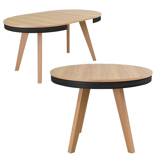 Imebel Esstisch Rund Ausziehbar 100-200 cm - Modern Runder Esszimmertisch Ausziehbar - Tisch mit einfacher Einhand-Ausziehfunktion - Tischplatte Eichenfurnier, Beine Massivholz von Imebel