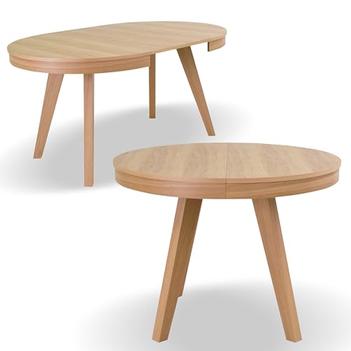 Imebel Esstisch Rund Ausziehbar 100-200 cm - Modern Runder Esszimmertisch Ausziehbar - Tisch mit einfacher Einhand-Ausziehfunktion - Tischplatte Eichenfurnier, Beine Massivholz von Imebel