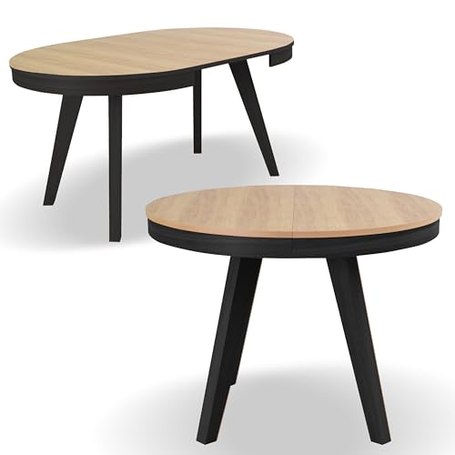 Imebel Esstisch Rund Ausziehbar 100-200 cm - Modern Runder Esszimmertisch Ausziehbar - Tisch mit einfacher Einhand-Ausziehfunktion - Tischplatte Eichenfurnier, Beine Massivholz von Imebel