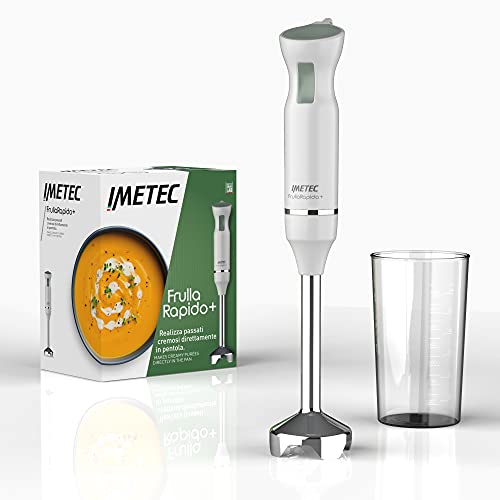 Imetec FrullaRapido+, Stabmixer, XL-Stahlwelle, Edelstahlmesser, Pulsbetrieb, BPA-freies graduiertes Glas 700 ml, 800 W, 450 W von Imetec