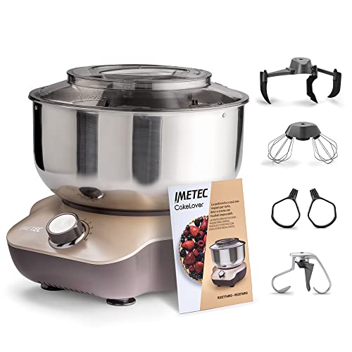 Imetec CakeLover,Planetenmixer für Süßigkeiten,Cremes und herzhafte Teige,ausgestattet,kompakt,1500 W,Schneebesen,Schaufeln Haken,Edelstahlbehälter,5 Liter,6 Geschwindigkeiten von Imetec