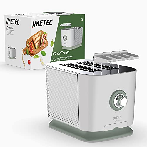 Imetec GranToast Toaster, 2 extra große Schlitze und zu öffnende Zangen für extra dicken Toast, 10 Bräunungsstufen, Timer mit automatischer Abschaltung, Krümelschublade, 600 W von Imetec