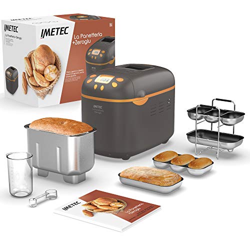 Imetec La Panetteria +Zeroglu, Gerät für Brot, Ciabattas, Brötchen und Kuchen mit natürlichen und glutenfreien Mehlsorten, 20 Programme, 2 Rührschaufeln, kontrollierte Aufgehtemperatur, Rezeptheft von Imetec