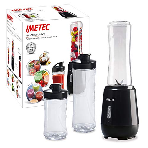 Imetec 7866 Mixer mit 2 Take-Away-Flaschen aus Tritan und 4 Klingen aus Edelstahl, schwarz von Imetec