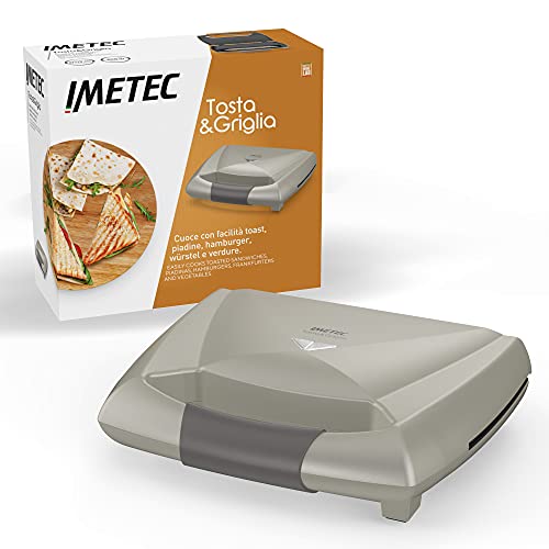 Imetec Tosta&Griglia, Toaster, XL-Streifen- und Antihaftplatten, EIN / AUS-Schalter, Plattenheizungsanzeige, Riegelhaken, Kabeltrommel, Kompakttoaster, 800 W von Imetec