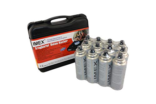 IMEX Camping Gaskocher Set Butan-Kocher Klein im Tragekoffer mit 12 Gaskartuschen von Imex