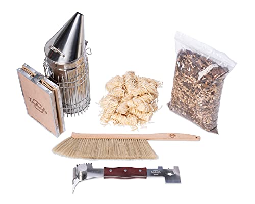 Imkado Imker Set XL - Premium Edelstahl-Smoker, Bienenbesen, Multifunktionswerkzeug/Stockmeißel, Rauchstoff und Bio-Anzünder - Einsteiger-Set Imkereibedarf von Imkado