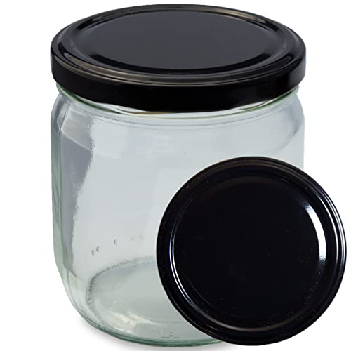Imkado Twist-Off-Gläser (36 Stk) mit Metalldeckel (500g), abgerundeter Boden, Honigglas, Marmeladenglas (Deckel: Schwarz) von Imkado