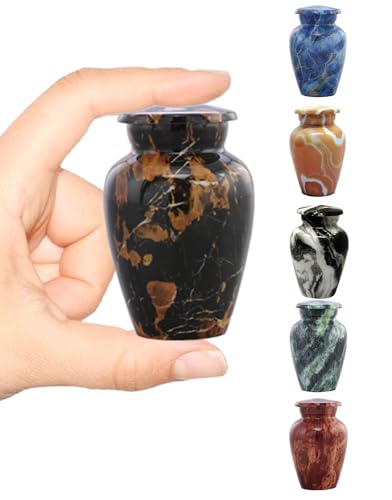 Marble Finish Metal Keepsake Urn - Mini Cremation Urn for Human or Pet Ashes - Token Urn - Sharing Memorial Urn with Velvet Bag (Dynasty Black) von Immortal-Memories