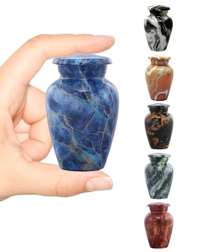 Marble Finish Metal Keepsake Urn - Mini Cremation Urn for Human or Pet Ashes - Token Urn - Sharing Memorial Urn with Velvet Bag (Exotic Blue) von Immortal-Memories