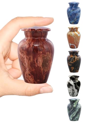Marble Finish Metal Keepsake Urn - Mini Cremation Urn for Human or Pet Ashes - Token Urn - Sharing Memorial Urn with Velvet Bag (Volcano Red) von Immortal-Memories