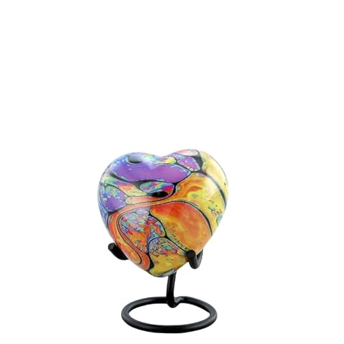 Modern Print Heart Keepsake Urn - Colorful Heart Cremation Urn for Ashes - Handcrafted Tie Dye Heart Urn - Funeral and Memorial Sharing Heart Urn with Stand, Velvet Case & Bag (Heart Keepsake) von Immortal-Memories