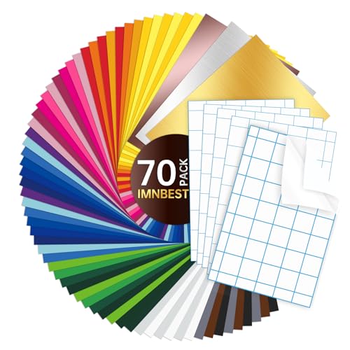 70 Stück Vinylfolie Plotter Selbstklebend,65Stück Selbstklebende Folie+ 5 Blätter Transferfolie Plotter für Cricut, Partydekoration, Aufkleber, Bastelschneider, Autoaufkleber(28 Farben) (70) von ImnBest