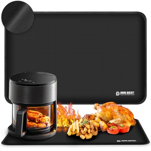 Hitzebeständige Unterlage,Hitzebeständige Matte für Luftfritteuse, Feuerfeste Silikonmatten für Küchenarbeitsplatten, Arbeitsplattenschutz, Rutschfest und Wasserdicht (Black, 30x30cm) von ImnBest