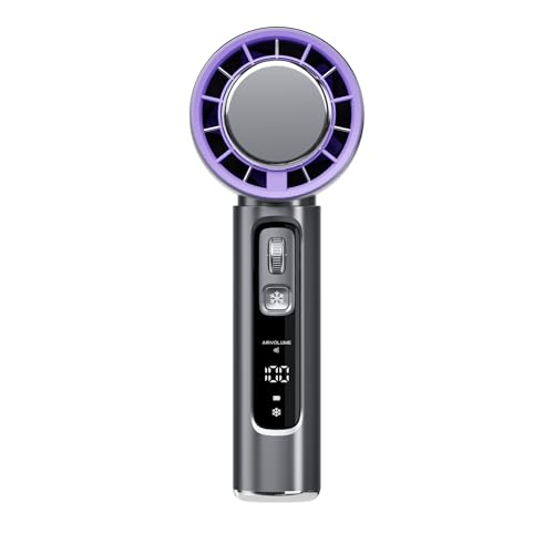 Imoncom Wiederaufladbarer tragbarer Handventilator mit Kühlfunktion und LED-Display, ideal für den Außenbereich, in Lila-Grau. von Imoncom