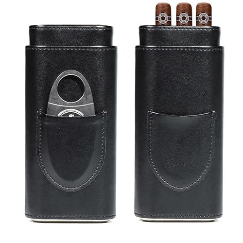 Imoncom Zigarrenetui für 3 Zigarren, Tragbarer Humidor mit Zigarrenschneider, Kunststoff, 4 x 4 x 2,5 cm (schwarz) von Imoncom