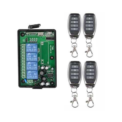 220V 230V 4CH kabellose fernbedienung Schalter Control Relais Schalter 433MHz 4 Kanal Fernrelais mit 4 Sender Empfänger Universal Garagentore Fenster Motor AC 110V 250V Fernrelais Schalter von Imoumou
