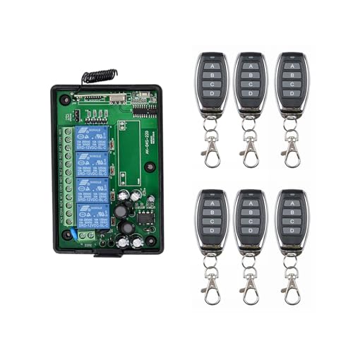 220V 230V 4CH kabellose fernbedienung Schalter Control Relais Schalter 433MHz 4 Kanal Fernrelais mit 6 Sender Empfänger Universal Garagentore Fenster Motor AC 110V 250V Fernrelais Schalter von Imoumou