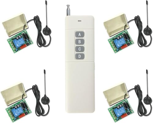 4-Kanäle AC Funkfernsteuerung Funkschaltsystem 230VAC – 4-Taste Sender & 4 stück Empfänger mit Antenne für Licht Motor Pumpe 433MHz Relais Schalter Funkschalter mit Sender von Imoumou