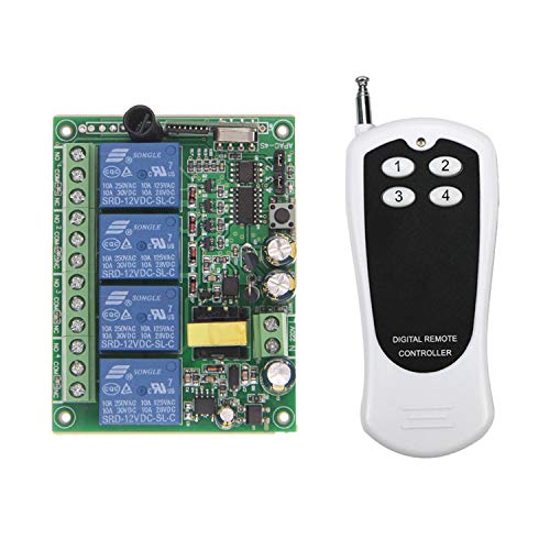 4-Kanal AC 230 220v Funkfernsteuerung Funkschalter Empfänger und 4-Taste Handsender Universal 200M Reichweite Funk Schalter für Eletrogeräte Lampe motor Garagentor NO COM NC von Imoumou