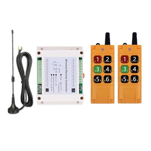 6 Kanäle 433MHz Fernbedienungsschaltersystem Drahtloser Empfänger 300m Reichweite DC12V-36V Für Rollladentüren Garage Elektrische Türen Fenster Hebezeuge+3 Meter Antenne (2 * 300mFernbedienung) von Imoumou