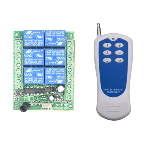 6-Kanäle Funkfernsteuerung Relaisschalter-Funk-Fernbedienung Hochreichweite 200M DC 12V 24V 433MHz Elektromotoren Multifunktions- Fernsteuerungsempfänger (24V) von Imoumou