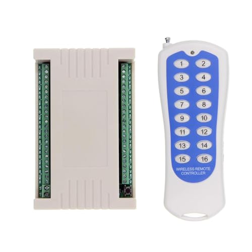 DC12v 24v 16 Kanäle Relais Fernschalter NO COM NC Funk Empfänger 16 Taste Fernsender Kontakt Licht Lampe Vorhänge Zutrittskontrollsystem Industriefernbedienung 200m reichweite (12v) von Imoumou