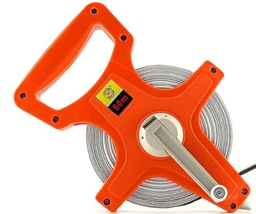 IMOUMOU Rollmassband 100 Meter, Orange, Handgriff aus Kunststoff, Messwerkzeug für Baustellen von Imoumou