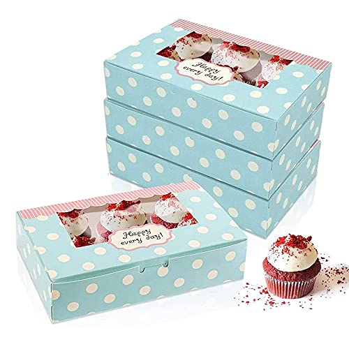 12 Stück Papier Kuchenboxen, Süßigkeiten Schachtel, Kuchen Karton, Keks Verpackung, Einfach zu Bedienen, mit Transparentem Fenster, für Gebäck, Cupcakes, Kleine Kuchen und Kekse(21,5 x 13,5 x 5 cm) von Colrid