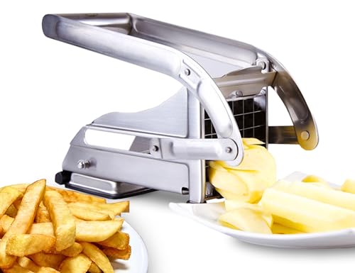 ICO Pommesschneider mit 2 Edelstahlklingen, Kartoffelschneider für hausgemachte Pommes, Pommesschneider Edelstahl mit Rutschfester Saugtechnologie von ICO Trading